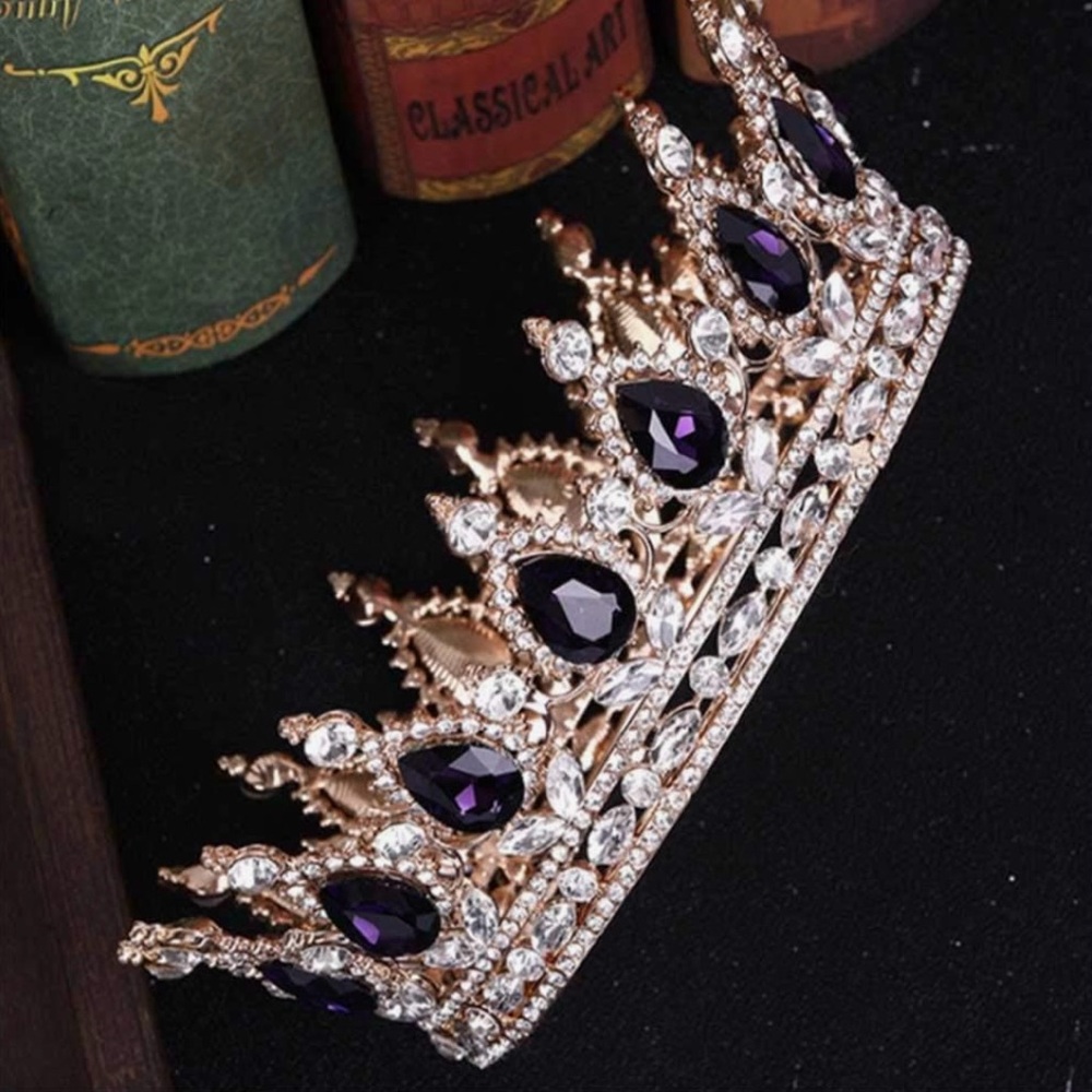 👑Queen Crown For Pageants, Weddings, Headpiece, Jewelry, Tiara Gold /Purple👑